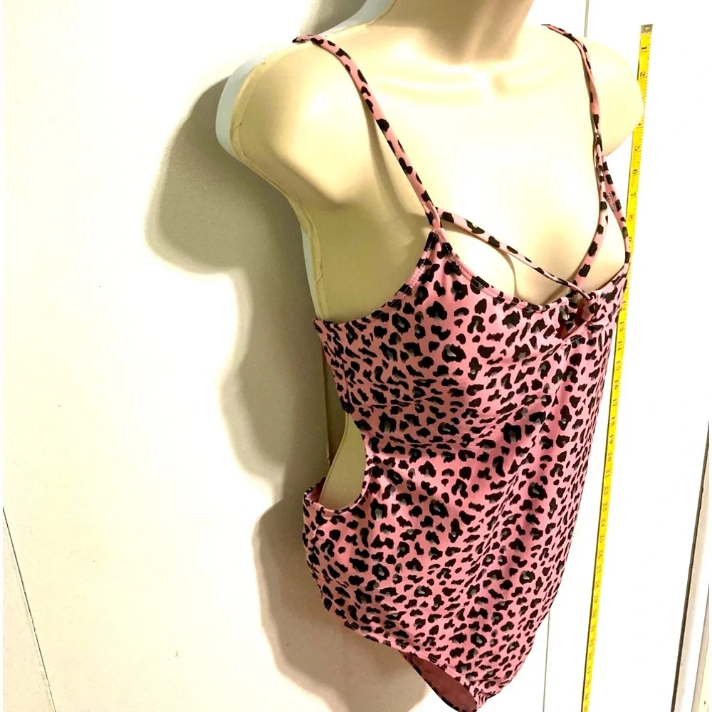 NO BOUNDARIES Pink and Black Cheetah 1 Piece Swimsuit Womens XL 15 16